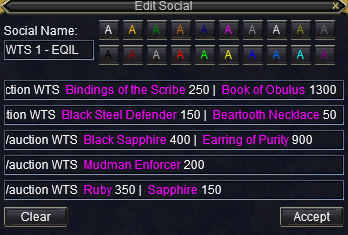 EverQuest social button lines with item links